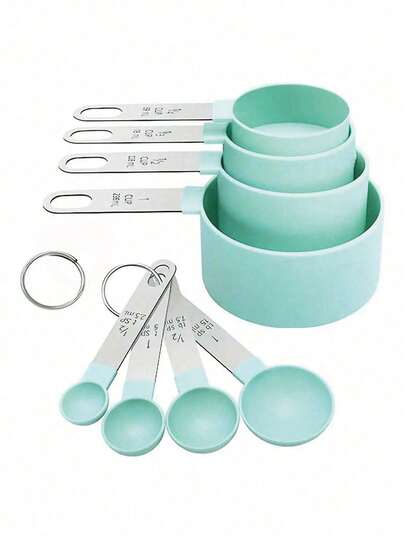 8pcs/1set Stainless Steel Handle Multifunctional Plastic Measuring Spoon, Measuring Cup, Scale Measuring Spoon Set, Precision Spoon, Coffee Spoon, Flour Spoon, Used For Measuring Dry And Wet Ingredients, Small Spoon, Cooking And Baking Tools, Essential Kitchen Tools For Home And School