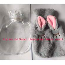 2 piezas Botella de agua caliente de conejo de peluche de dibujos animados, bolsa de agua caliente para bebé, calentador de manos portátil mini para estudiantes - Talla única - Ver 11
