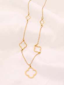 1件装不锈钢四叶草吊坠项链，女士时尚18K镀金优雅幸运草链项链首饰 - 項鍊 - 查看 4