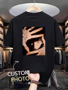 Men's Exclusive! Fixed Hand Seal + Custom Photo Print T-Shirt - Black - View 1