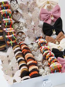 Bộ 102 kẹp tóc nơ đính sequin dễ thương cho bé gái, dây buộc tóc công chúa co giãn không gây hư tổn, kẹp tóc hình bướm thời trang đa năng, thích hợp sử dụng hàng ngày và làm quà tặng. - Nhiều màu - Xem 6