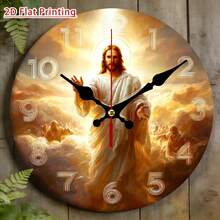 9.8Inch Vintage Jesus Blessing Wall Clock - Silent Non-Ticking Outdoor/ Quartz Clock Suitable For Garden, Patio, Religious Decor, Artificial Wood Battery- (AA Battery Not Included) - Perfect Gift For Christmas, Easter - Multicolor - View 5