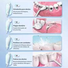 Irrigador Dental Oral Recarregavél 220ml Original BRASWEI Higiene Limpeza Bucal Portátil Limpador de Dente - Branco - Visão 4