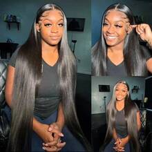 VIOLLY 28 Inch Free Part Brown Straight Human Hair Full Lace Front Wig, Pre-Plucked 13x6 High Density Lace Front Wig With Baby Hair, 200% Density, #4 Light Brown, Suitable For Women Costume Party Long-Term Wear, Human Hair Synthetic Wig - 1B# - View 8