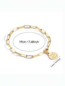Charm-In 1pc Minimalist Style Gold Paperclip Chain Bracelet For Women - Yellow Gold - View 3