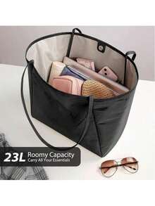 PVC Tote Bag, Women Weekender Bag Large Shopper Handbag Shoulder Travel Purse Jelly Kraft Paper Beach Bag Large Hobo Carry All Travel Shopping Handbag Plastic Shoulder Bag - Black - View 7