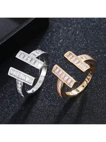 1枚女士戒指，精致闪亮立方氧化锆戒指，奢华简约可调节开口指环饰品 - 開口戒指 - 查看 4