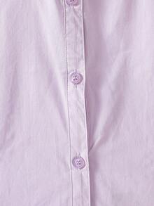 Camisa de manga larga con cuello vuelto bordado con flores para niña preadolescente, estilo universitario - Morado - Ver 3