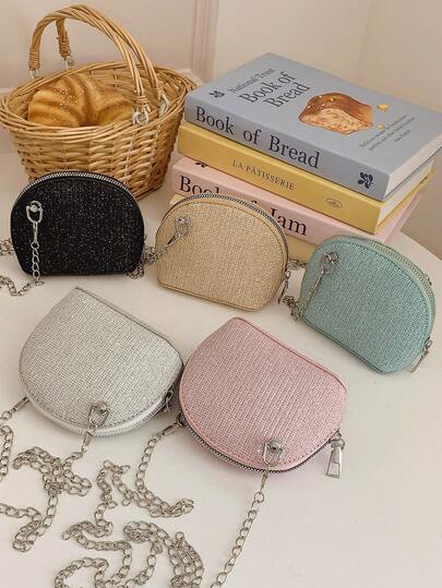 1pc Fashionable Shell Shoulder Bag, Shiny Material, Zipper Closure, Crossbody Bag Suitable For Ramadan Shopping, Gatherings, Daily Use