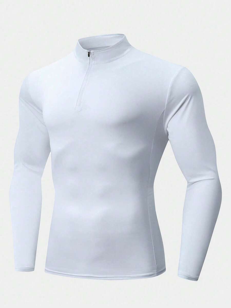 High Elastic Quick-Dry Breathable Lightweight Stand Collar Zipper Casual Tight Fit Sports Jacket, Suitable For Gym, Outdoor, Running White Spring - White - View 1
