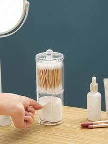 Acrylic Round Cotton Swab Box, Plastic Square Cotton Swab Holder With Lid, Transparent Toothpick Box, Makeup Pad Storage Container - Multicolor - View 2