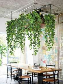 1/3 件装 35 英寸人造常绿垂蔓，逼真绿叶，抗紫外线，适用于婚礼拱门背景、婴儿派对装饰、家居客厅卧室墙面装饰、花园围栏阳台绿植、室内外房间装饰 - 綠色 - 查看 1