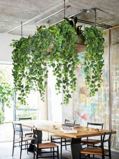 1/3pcs 35-Inch Artificial Hanging Evergreen Ivy Vines, Realistic Green Leaves, UV-Resistant Fake Trailing Ivy For Wedding Arch Backdrop, Baby Shower Party Decor, Home Living Room Bedroom Wall Decor, Garden Fence Balcony Greenery, Indoor Outdoor Room Decoration