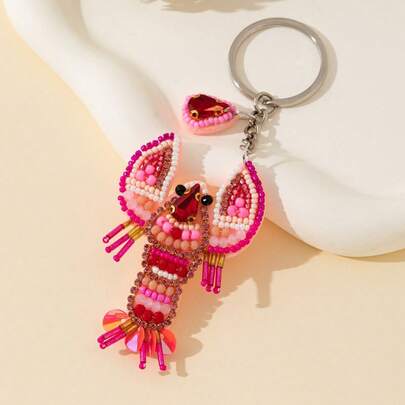 1pc Handmade Beaded Crystal Lobster Shaped Decorative Pendant, Suitable For Women Handbag Accessories, Personalized Lobster Keychain