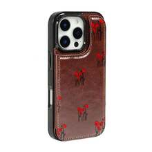 Funda Red Spider Lily con solapa negra y rosa para iPhone 12, 13, 14, 15, 16, PRO, PRO MAX, MINI, PLUS – Incluye ranuras para tarjetas de crédito y soporte para llaves, funda de teléfono tipo billetera - Marrón - Ver 2
