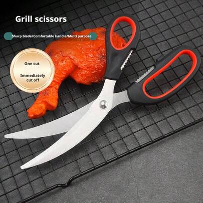 New Stainless Steel Multi-Function BBQ Scissors, Suitable For Grilling, Cutting Chicken, Steak, Practical And Convenient Kitchen Tool