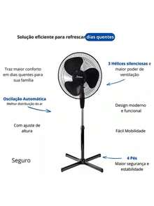 Silent 40cm Pedestal Pedestal Fan With 3 Speeds, 127V And 220V, Adjustable Height, Futuro Brasil - 黑色 220伏 - 查看 3