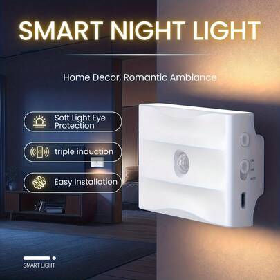 LiHangStar 2/4pcs Rechargeable Motion Sensor Night Light, Top & Bottom Lighting, Warm White, LED Wall Lamp, USB Charging, 3 Lighting Modes, Auto On/Off, Suitable For Stairs, Corridor, Kitchen, Wardrobe, Cabinet, Bedroom