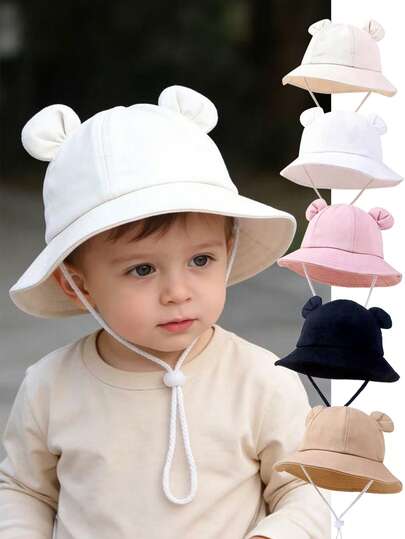 1件男女通用婴儿/儿童耳朵装饰DIY空白遮阳帽，儿童渔夫帽防晒帽