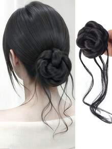 8英寸合成发髻、马尾辫、甜甜圈发髻发夹、编织发髻、黑色花朵发髻发夹、深棕色女士发髻 - 彩色 - 查看 12
