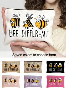 Cute Bee Different Cosmetic Bag,Funny Cartoon Bee Makeup Pouch Travel Toiletry Organizer Zipper Pouch, Novelty Inspirational Canvas Makeup Bag With Zipper,Spacious Cosmetic Pouch - Multicolor - View 1