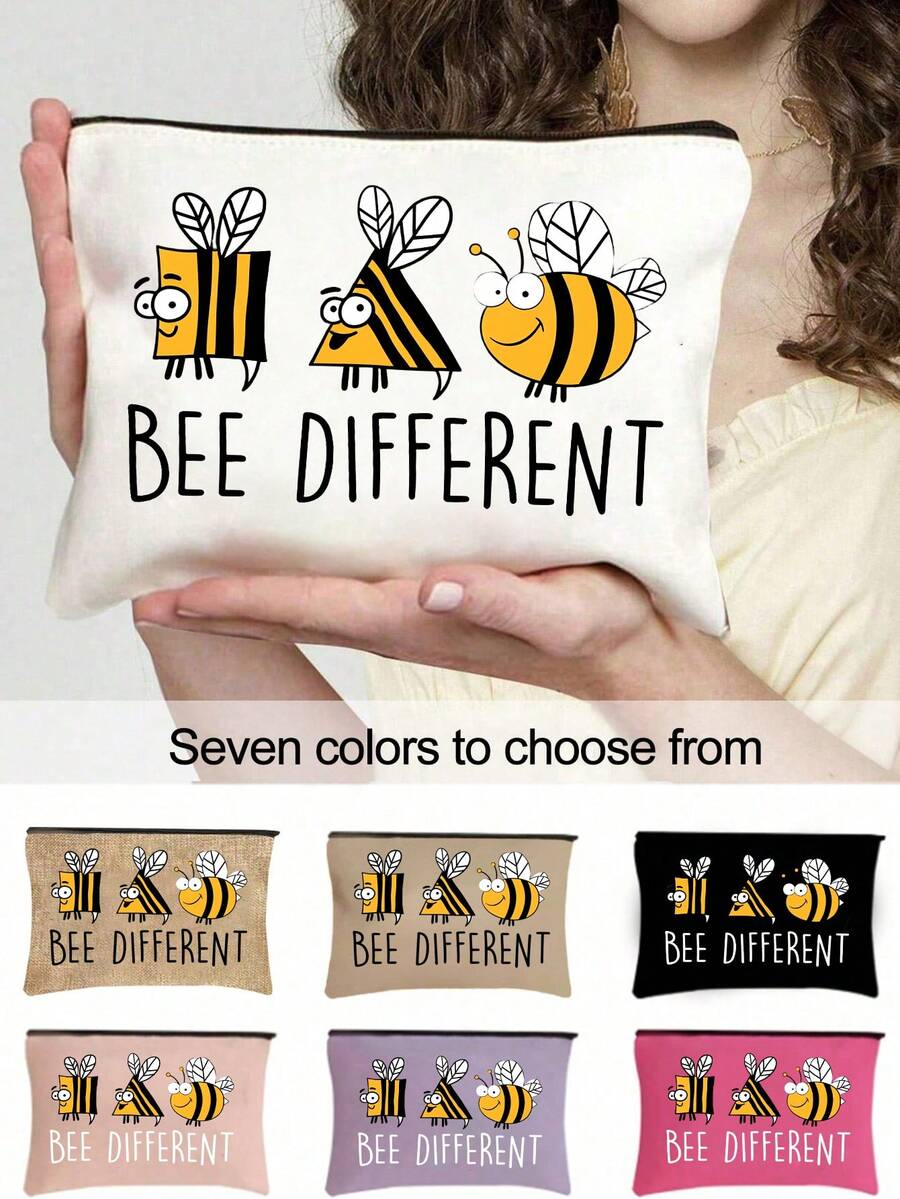 Cute Bee Different Cosmetic Bag,Funny Cartoon Bee Makeup Pouch Travel Toiletry Organizer Zipper Pouch, Novelty Inspirational Canvas Makeup Bag With Zipper,Spacious Cosmetic Pouch - Multicolor - View 1