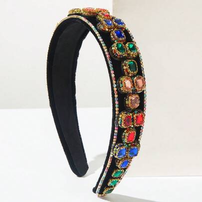 1pc Vintage Luxurious Gemstone & Pearl Decorated Headband Hair Accessory