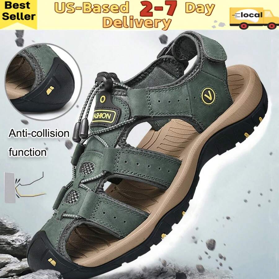 Men's Athletic & Outdoor Army Green Sandals & Slides.Men's Summer Beach Army Green Sandals.Men's Adventure Water Sandals.Men's Work Style Outdoor Sandals With Arch Support - Non-Slip Rugged Hiking Sandals, Thick Sole Water Shoes For Beach, Fishing, And Trail Walking. - 軍綠色 - 查看 1