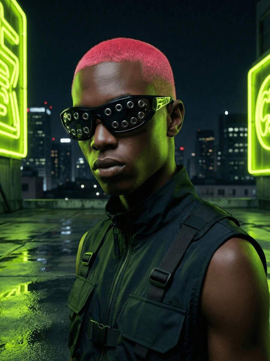 1 Pair Cyberpunk Style Rivet Fashion Glasses, Unique Fashion Party Costume Fashion Glasses, Suitable For Cyberpunk Party, Bar, Photo Shoot - Multicolor - View 1