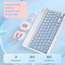 Teclado Inalámbrico Bluetooth Ultra Delgado 10'' - Silencioso, Portátil, Teclas Cuadradas | Compatible con 3 SO, Smartphone, Tablet y Portátil | Ideal para Mujeres - Azul - Ver 1