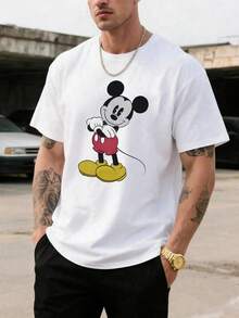 Men's Disney Casual T-Shirt, Classic Mickey Mouse Print, Timeless Design, Comfortable Soft Fabric, Ideal For Daily Wear & Disney Fans - trắng - Xem 1