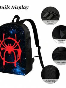 Parallel Universe Red Logo   Brave Miles Morales  Student Daily Schoolbag Dual Shoulder Large Capacity Travel Bag, - màu đen - Xem 4