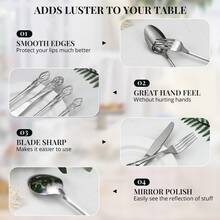CRENOVA 30pcs Vintage Royal Silverware Set For 6, Mirror Polished Stainless Steel Flatware Set With Intricate Carved Handles, Retro Elegant Dining Utensils - Bạc - Xem 4