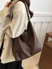 1pc Solid Color New PU Personalized Daily Commute Handbag, Minimalist Tote Bag, Shoulder Bag, Underarm Bag With Modular Envelope Pouch And Coin Purse - Cà phê nâu - Xem 2