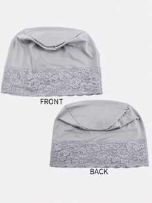 1pc Women's Lace Trim Beanie Hat, Muslim Headscarf, Sleep Cap, Suitable For Daily Use - Multicolor - View 3