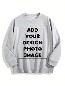 Custom Men's Personalized Photo/Text/Logo Sweatshirt - Double-Sided Printing Add Your Own Image/Design, Soft Comfortable Pullover, Crew Neck Long Sleeve Casual Workout Sportswear, Custom Gift For Men (Machine Washable) - Xám - Xem 2