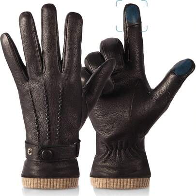 ¡RecomendadoGuantes de invierno para hombre: visualización táctil, resistente al viento, guantes térmicos de piel de oveja con forro de lana cálida para conducción de motocicleta¡Top de Temporada