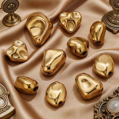 1 pieza Cuenta espaciadora de acero inoxidable con baño de oro de 18K, de forma irregular con diamante, para hacer pulseras, collares y accesorios de joyería DIY