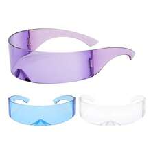 Gafas de Sol Futuristas con Visor Estrecho Tipo Cíclope, Lentes Láser con Protección, Lentes Espejadas, Gafas de Disfraz para Hombre TATA - Morado - Ver 7