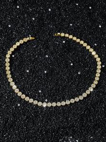 1pc Women's 8mm Wide Full Rhinestone Round Splice Necklace & Bracelet Set - Style a - View 6