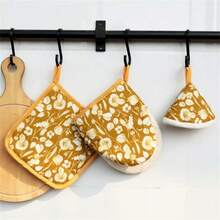 Baking Gloves, Heat Resistant Oven Mitt, Fabric Pot Holder, Kitchen Accessories - Multicolor - View 3