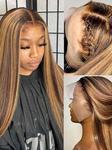 Eulisi 高光 Omeber 5*5 蕾丝前假发,真人发 P4/27 蜜金色蕾丝前假发,真人发 5x5 闭合式假发,真人发假发,适合,直发无胶假发,真人发预先拔毛,24 英寸 - SP4/24 - 查看 10