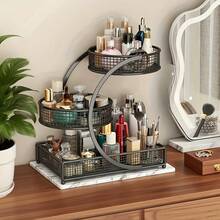 Senmeo 1pc Sleek 3-Tier Metal Cosmetic Organizer (No Installation), Space-Saving For Dressing Table/Bathroom - White - View 2