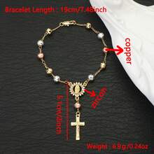 天主教信徒必备单品：瓜达卢佩圣母祈祷手链，天主教三色珠子搭配耶稣十字架吊坠，宗教节日/洗礼仪式、圣诞节/感恩节/复活节/母亲节的理想礼物，女士手镯 - 金色 - 查看 7