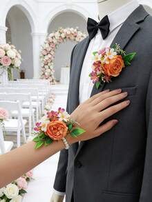 1/2 bó hoa cài áo và vòng tay hoa hồng công chúa màu cam điểm xuyết hoa cúc hồng trắng, thích hợp cho chú rể, cô dâu, phù rể, phù dâu, đám cưới, lễ đính hôn, tiệc chiêu đãi, kỷ niệm, khai trương cửa hàng, liên hoan, lễ kỷ niệm, mùa hè, bãi biển, lễ hội, sinh nhật. - Quả cam - Xem 4