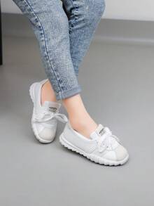1 Paio di Sneaker Casual Unisex, Scarpe Casual Basse Morbide con Disegno Geometrico e Lacci, Disponibili in Bianco e Nero, Adatte per Escursioni all'Aperto, Uso Quotidiano e Feste in Casa, Scarpe per Bambini e Ragazzi, Suola Morbida in Gomma - Beige - Visualizzare 7