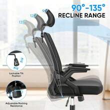 Ergonomic Office Chair With Flip-Up Armrests & 3D Headrest, Swivel Mesh Desk Chair Executive Computer Chair For Home Office Study, 260 LBS Capacity, - With Headrest - View 5