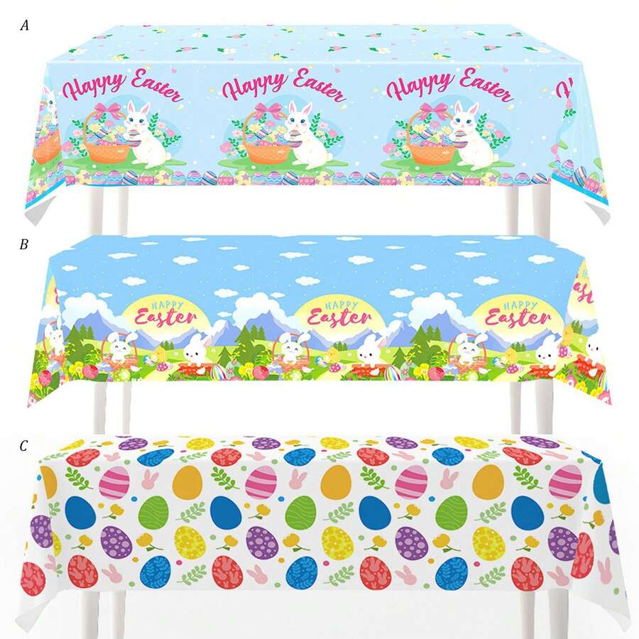 1pc/2pcs Easter Tablecloth With Rabbit And Egg Basket Pattern, Suitable For Easter Dinner And Spring Party - Multicolor - View 1