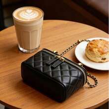 Elegant Mini Quilted Crossbody Bag With Gold Chain, Fashionable Small Shoulder Purse For Women, Perfect For Evening, Party & Casual Outfits - 黑色 - 查看 4