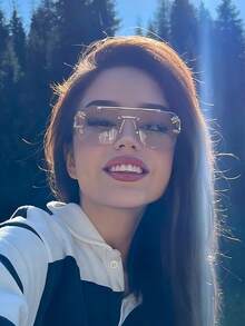 1 Pair Gold Transparent Square Frame Edged Double-Bridge Leopard Head Unisex Fashion Glasses, Suitable For Street, Vacation, Fashion Shooting, Casual Wear - Gold - View 2